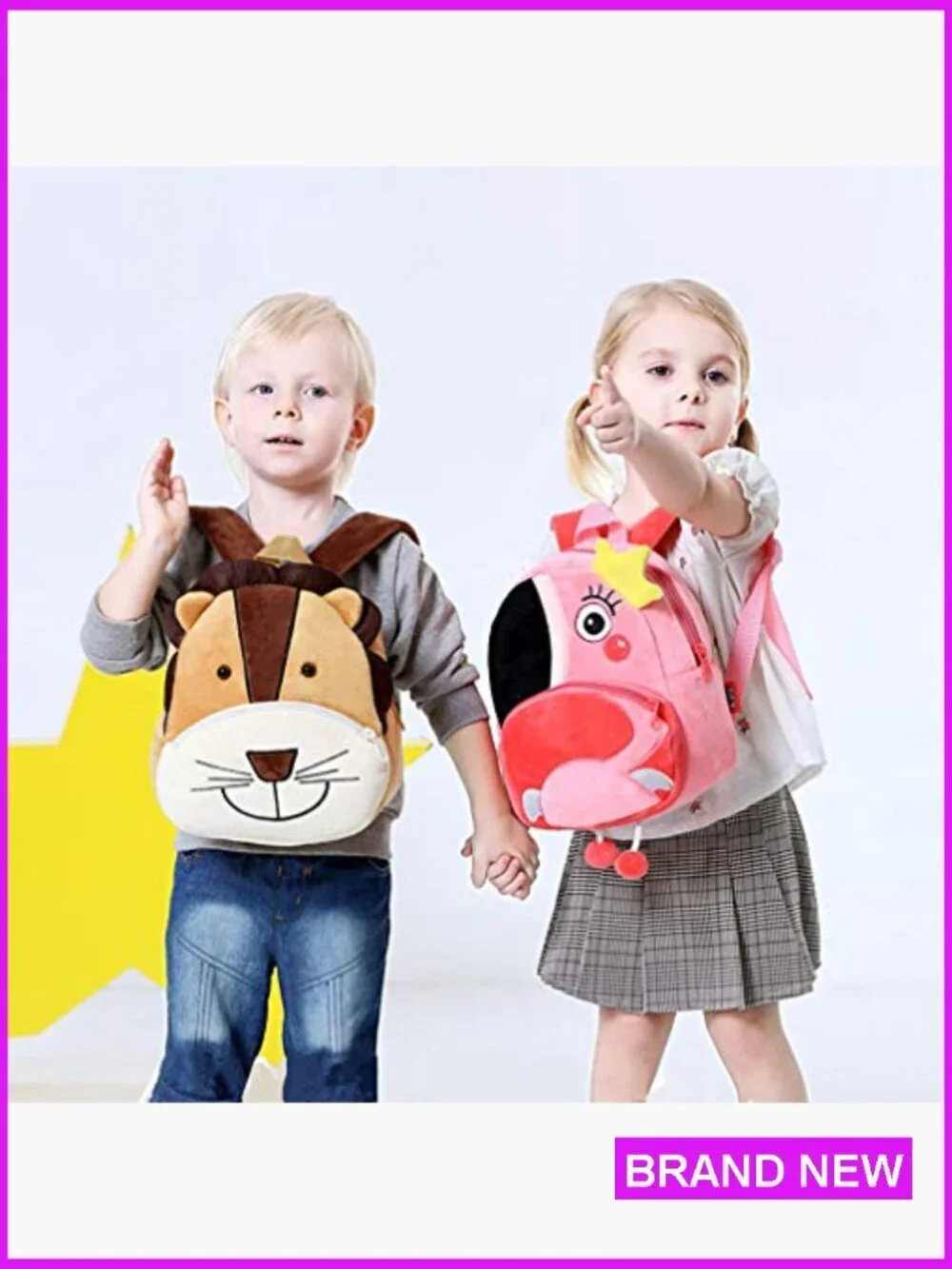 Plush Zoo Animal Backpack Fun Cartoon Design Adjustable Straps Daypack